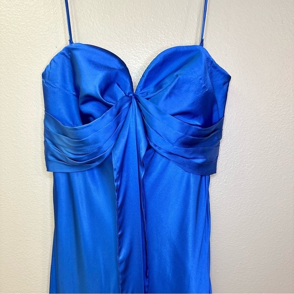 NWT Pinko Curtis Abito Ultra Blue Satin Flowy High Low Formal Midi Dress - Picture 6 of 16